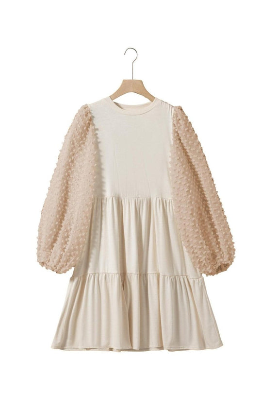 Beige Embellished Tiered Dress - Klazzi Fashion Boutique