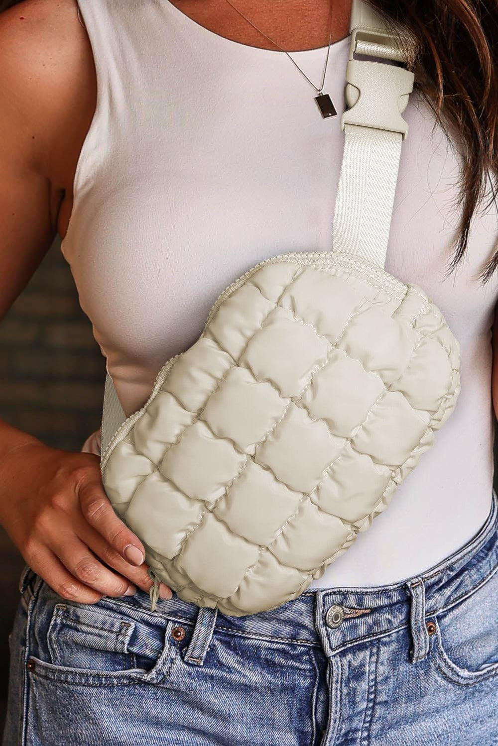 Puffy Cream Quilted Crossbody Bag