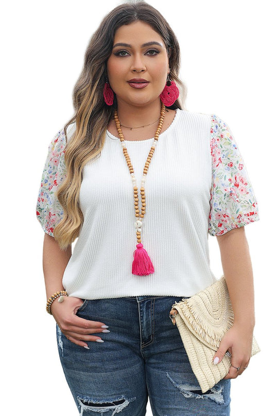 Bethany Pink Floral Knit Plus Size Blouse - Klazzi Fashion Boutique