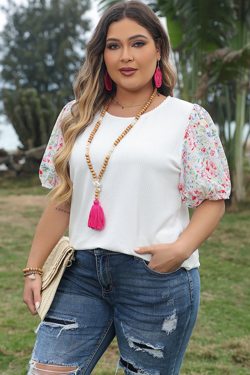 Bethany Pink Floral Knit Plus Size Blouse - Klazzi Fashion Boutique