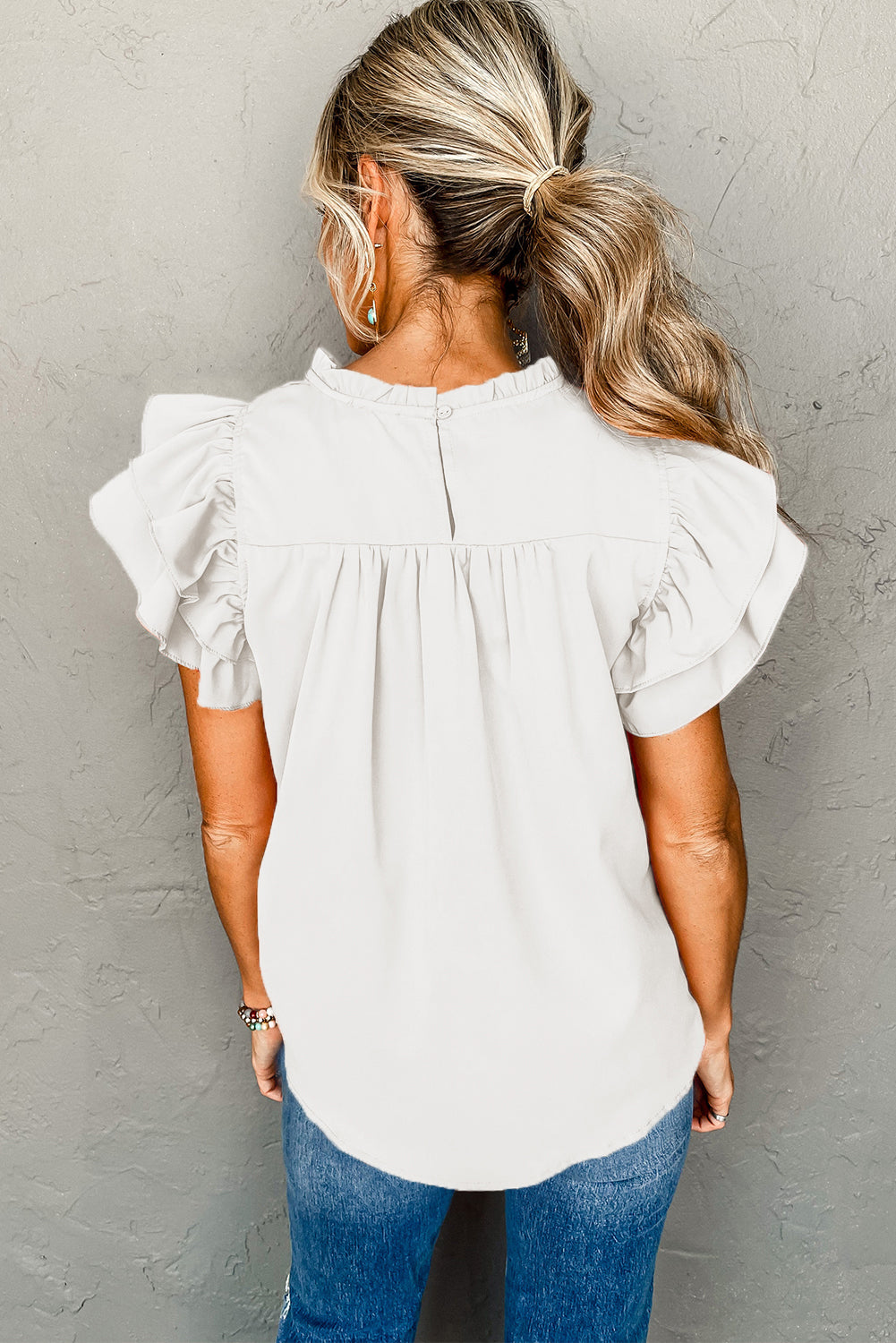 Ruffle White Smocked Blouse