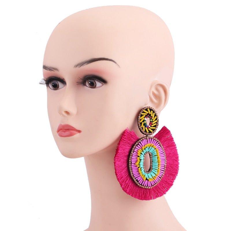 Big Bold Boho Fringe Fashion Statement Earrings - Klazzi Fashion Boutique