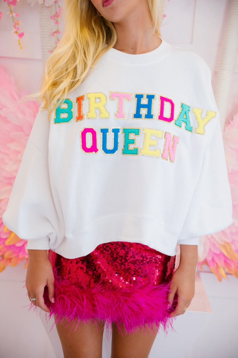 BIRTHDAY QUEEN White Graphic Sweatshirt - Klazzi Fashion Boutique