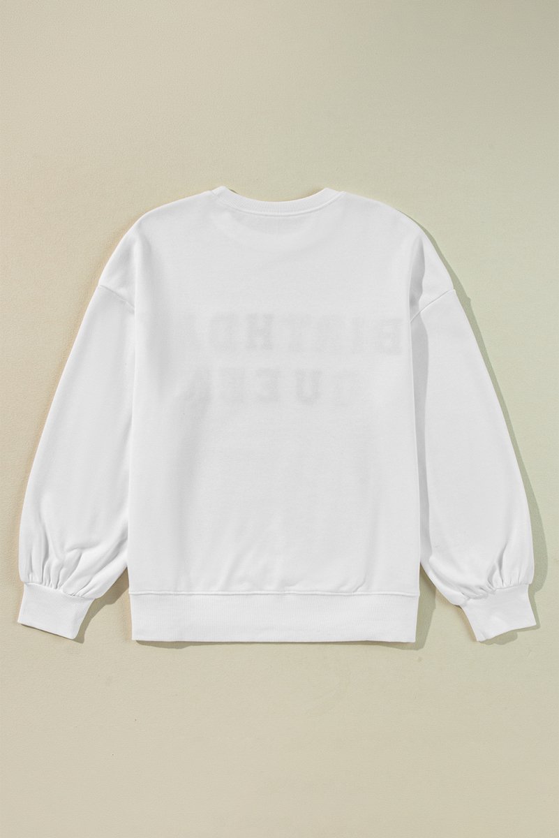 BIRTHDAY QUEEN White Graphic Sweatshirt - Klazzi Fashion Boutique