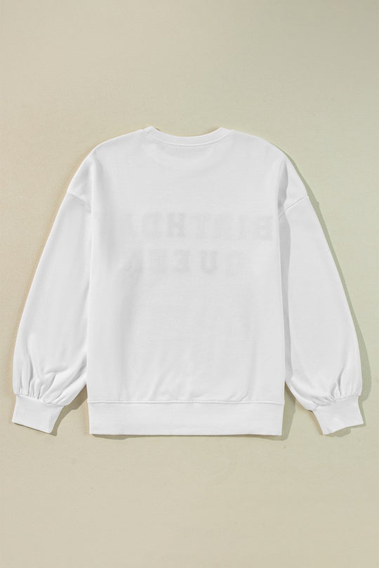 BIRTHDAY QUEEN White Graphic Sweatshirt - Klazzi Fashion Boutique