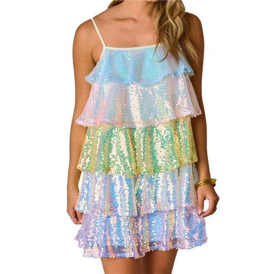 Birthday Queens Sequins Ruffle Mini Tiered Dress - Klazzi Fashion Boutique