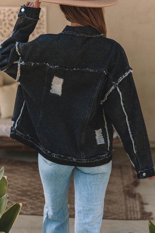 Distressed Black Denim Jacket