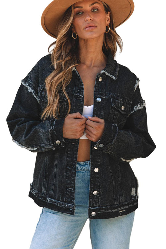 Distressed Black Denim Jacket