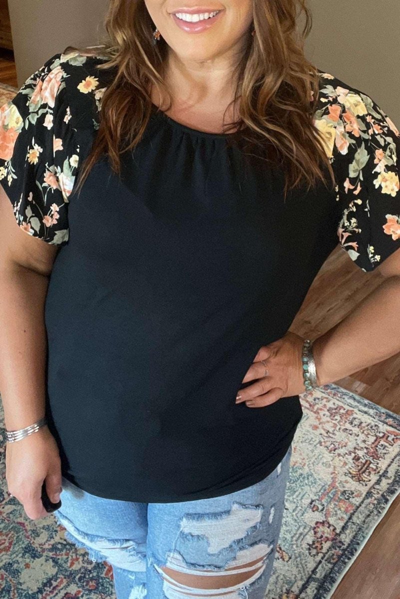 Black Floral Ruffle Plus Size Top - Klazzi Fashion Boutique