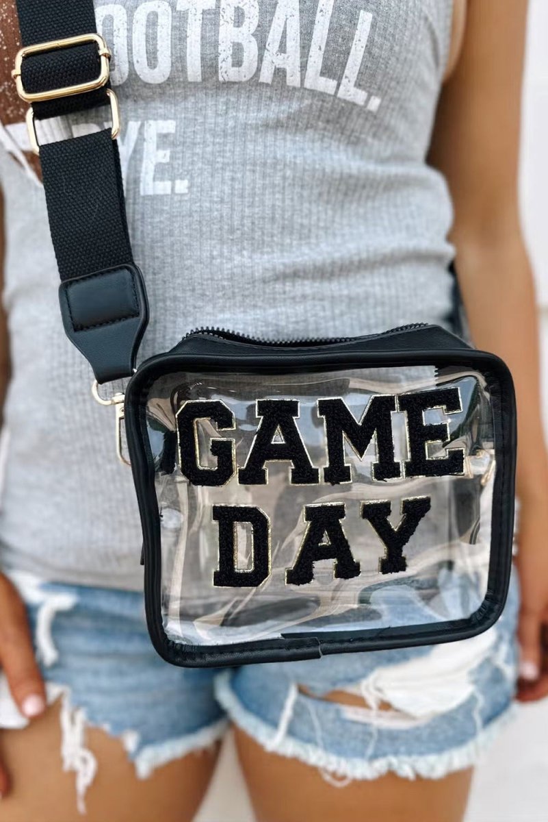 Black "GAME DAY" Clear Shoulder Bag - Klazzi Fashion Boutique