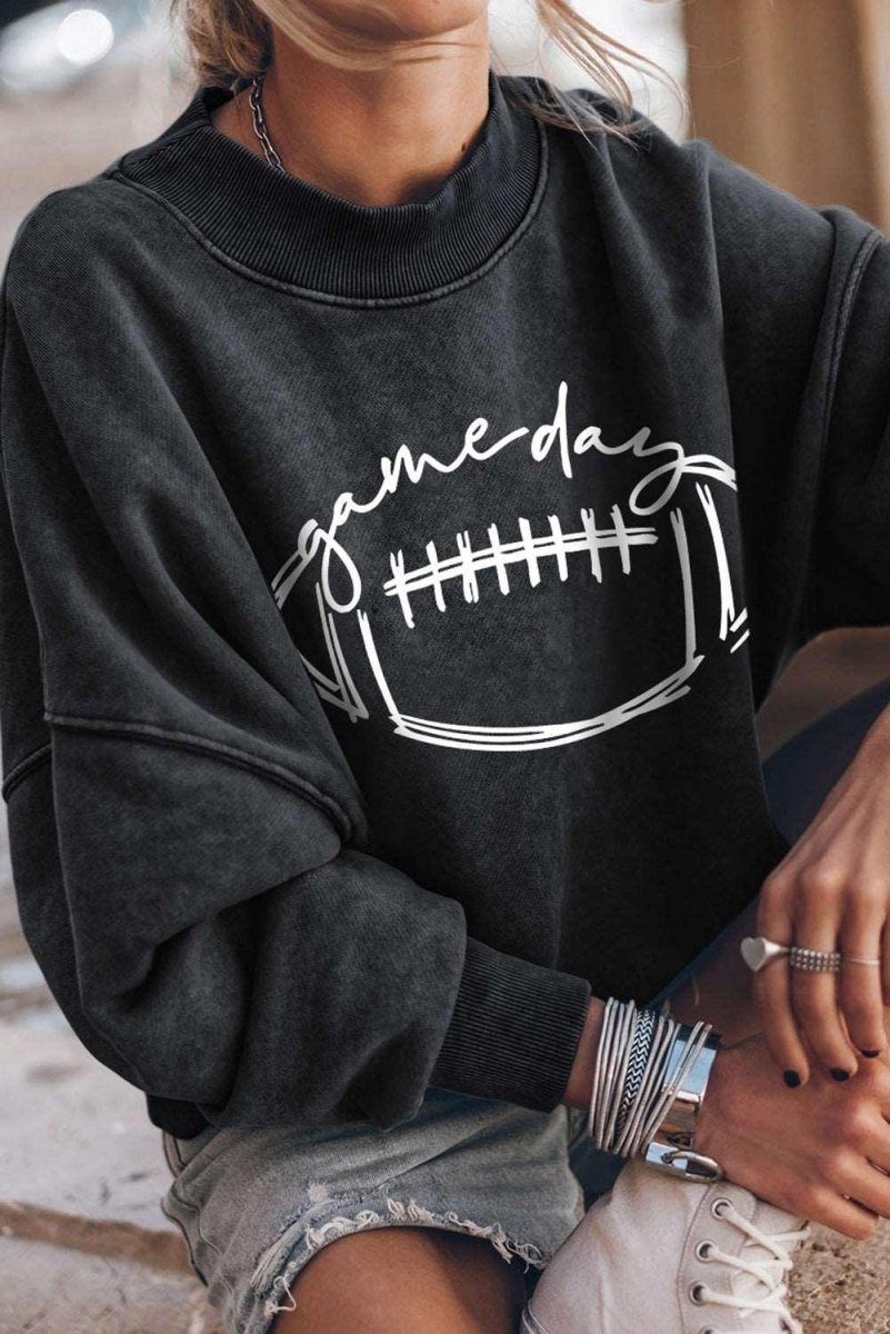 Black Game Day Football Graphic Sweatshirt - Klazzi Fashion Boutique