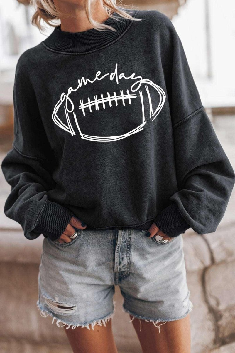 Black Game Day Football Graphic Sweatshirt - Klazzi Fashion Boutique