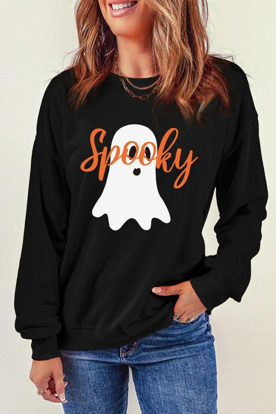 Black Halloween "Spooky" Ghost Sweatshirt - Klazzi Fashion Boutique