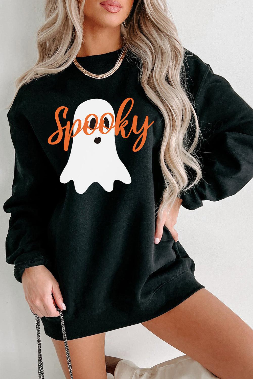 Black Halloween "Spooky" Ghost Sweatshirt - Klazzi Fashion Boutique