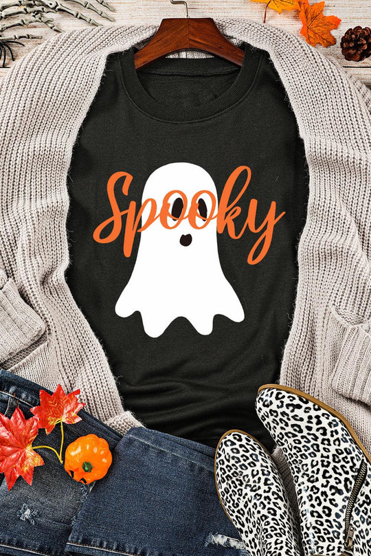 Black Halloween "Spooky" Ghost Sweatshirt - Klazzi Fashion Boutique