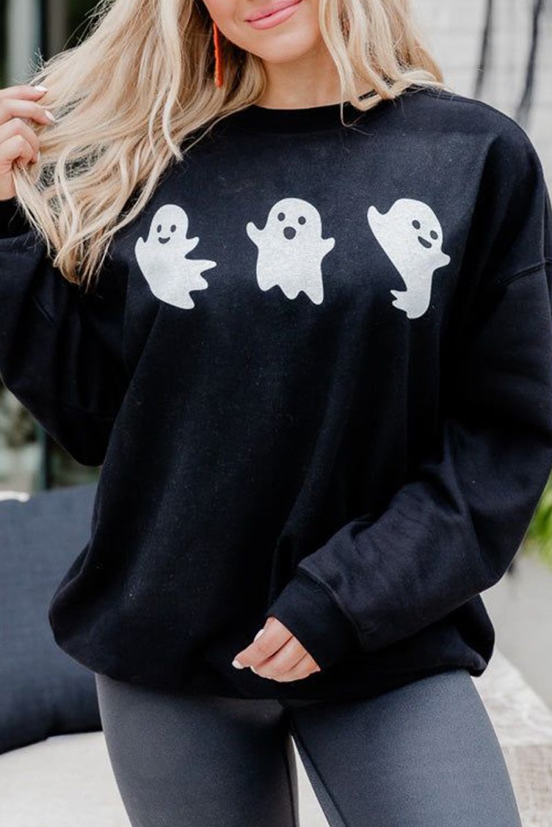 Black Halloween Spooky Ghosts Sweatshirt - Klazzi Fashion Boutique