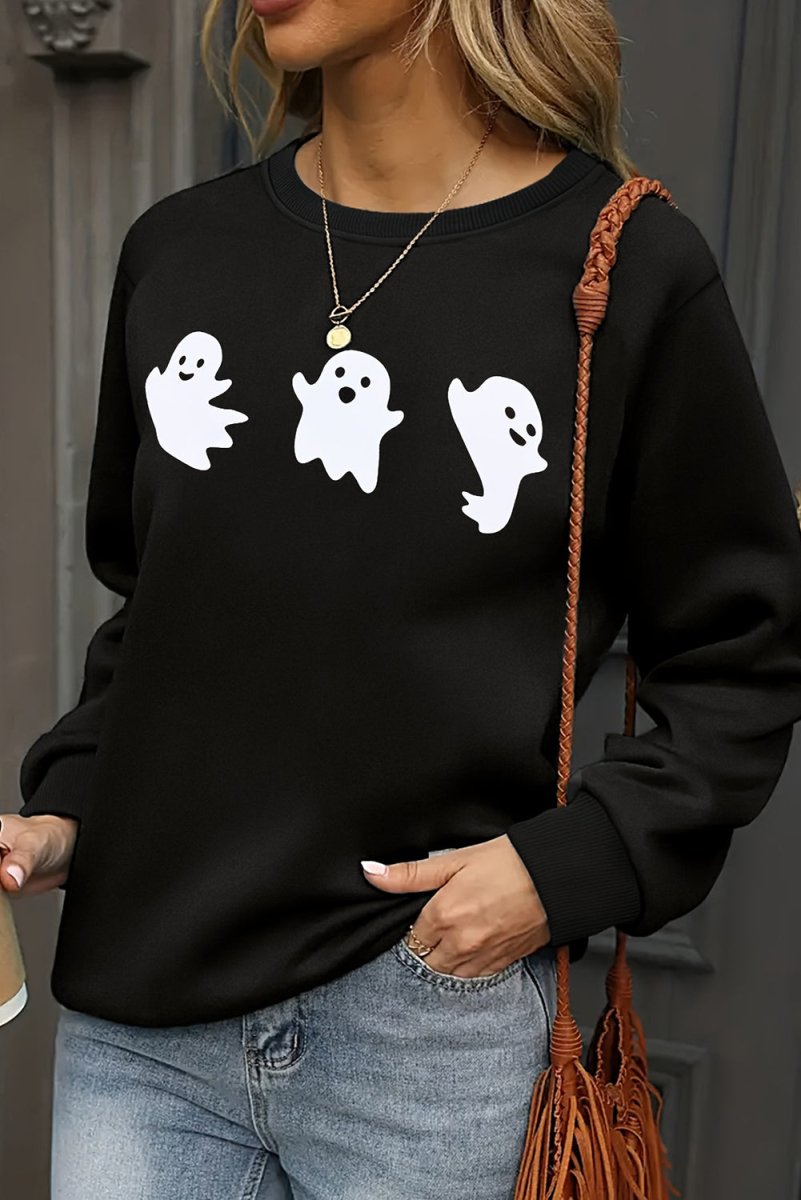 Black Halloween Spooky Ghosts Sweatshirt - Klazzi Fashion Boutique