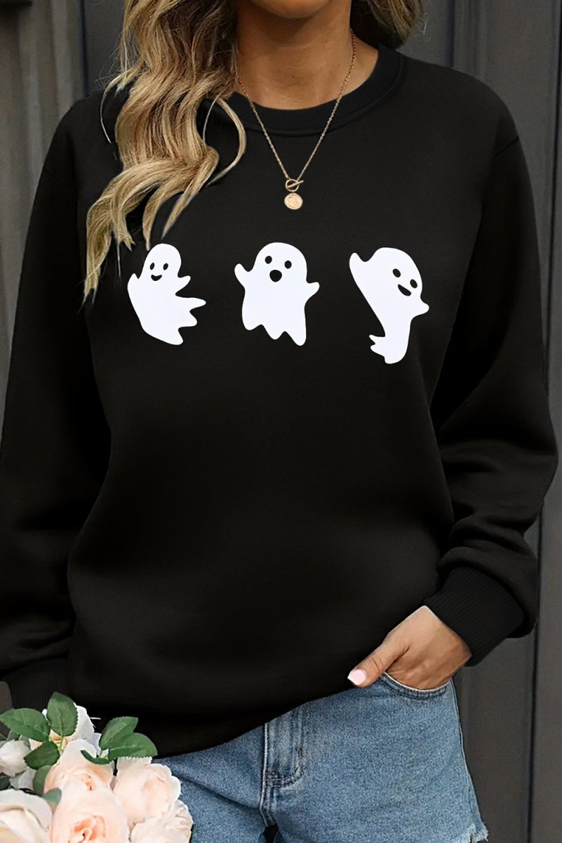 Black Halloween Spooky Ghosts Sweatshirt - Klazzi Fashion Boutique