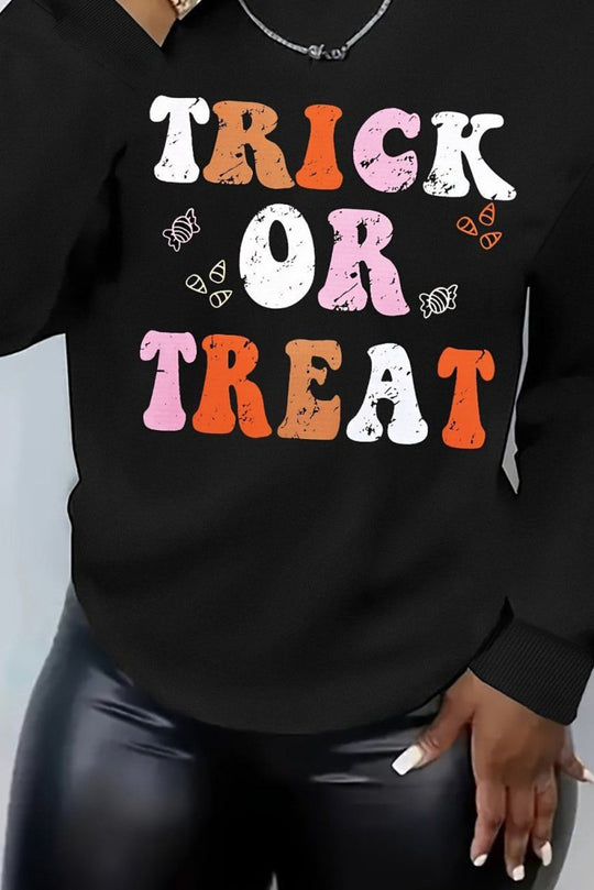 Black Halloween "TRICK OR TREAT" Graphic Sweatshirt - Klazzi Fashion Boutique