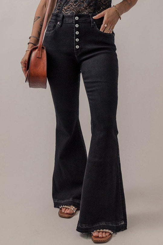 Black High Waist Flare Denim - Klazzi Fashion Boutique