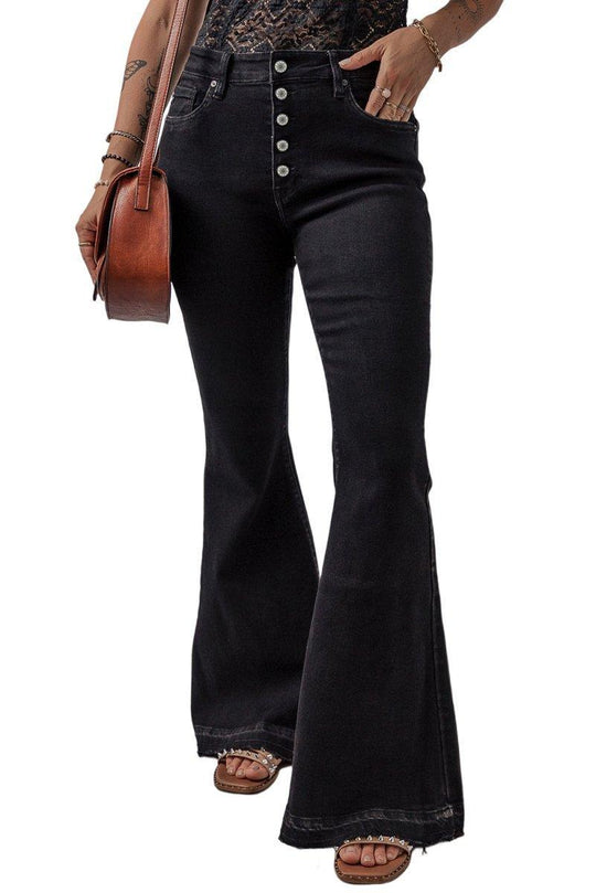 Black High Waist Flare Denim - Klazzi Fashion Boutique