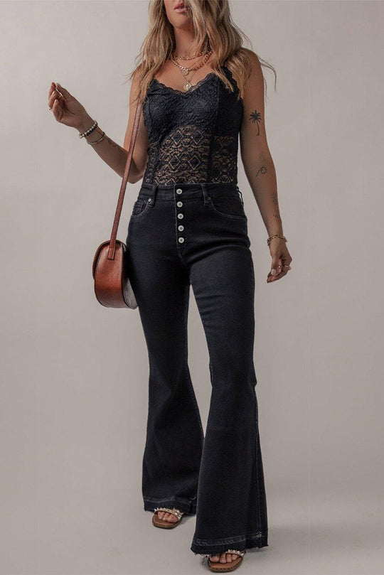 Black High Waist Flare Denim - Klazzi Fashion Boutique