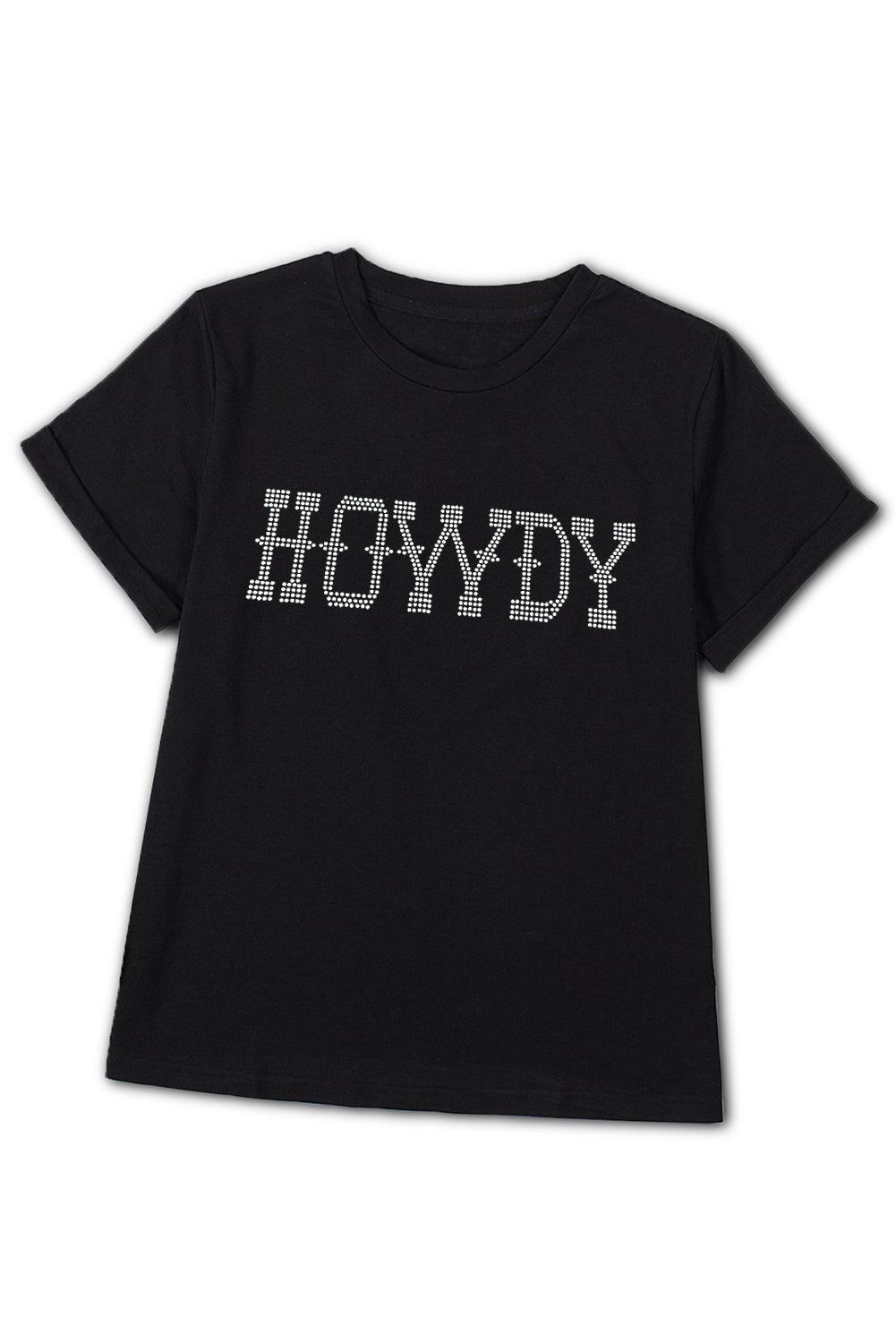 Black "HOWDY" Rhinestone T Shirt