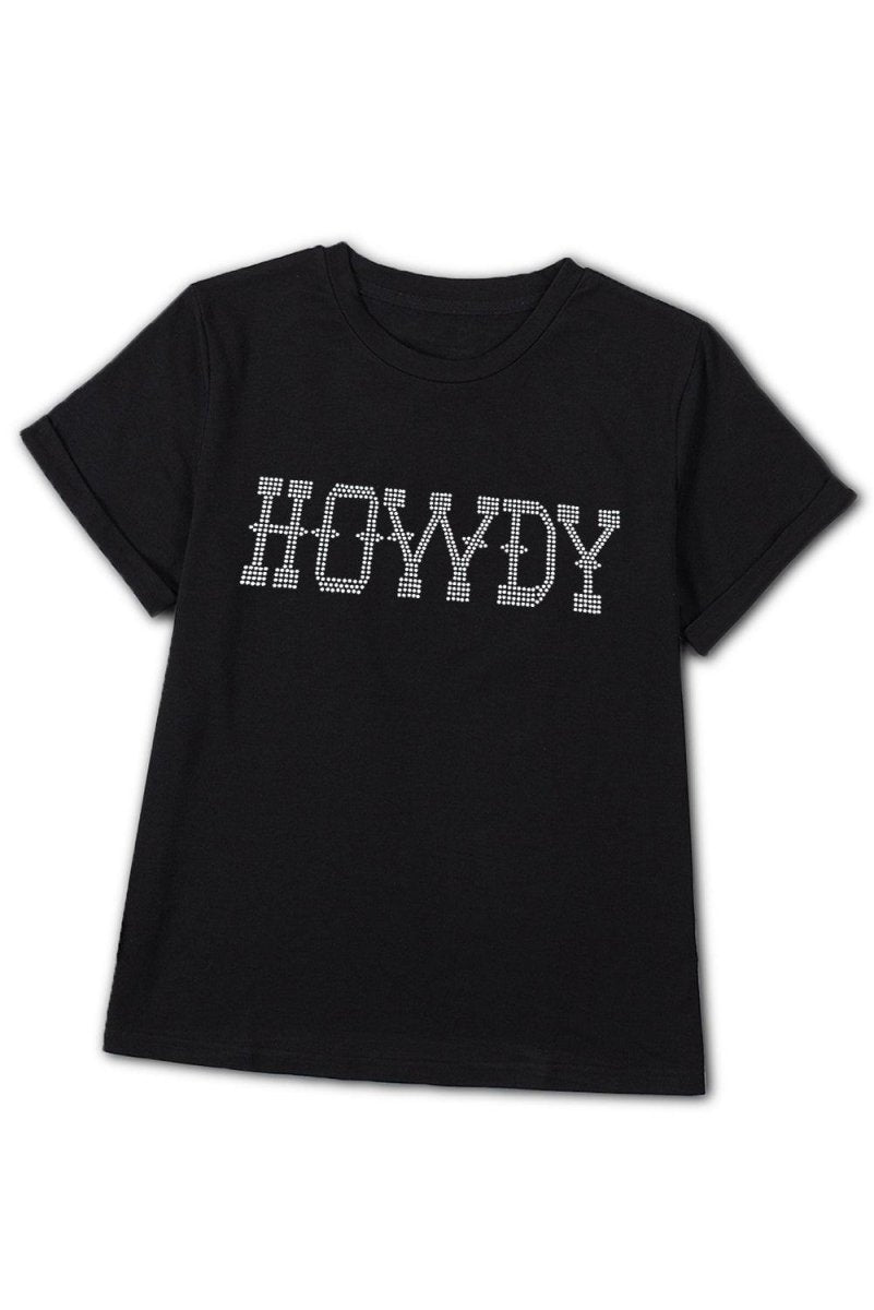 Black "HOWDY" Rhinestone T Shirt - Klazzi Fashion Boutique