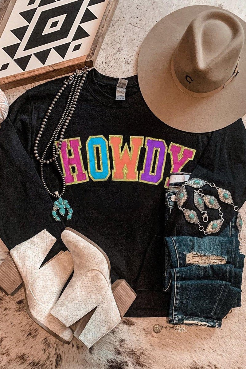 Black "HOWDY" Sweatshirt - Klazzi Fashion Boutique