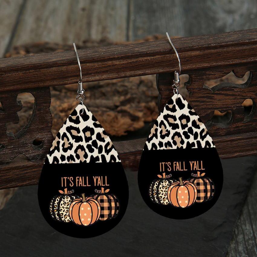 Leopard Pumpkin Leather Earrings