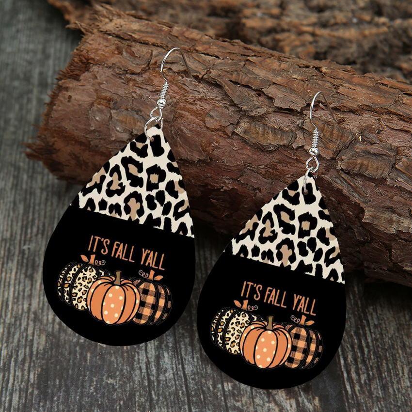 Leopard Pumpkin Leather Earrings