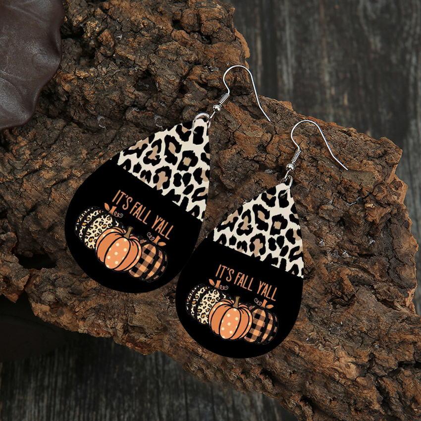 Leopard Pumpkin Leather Earrings