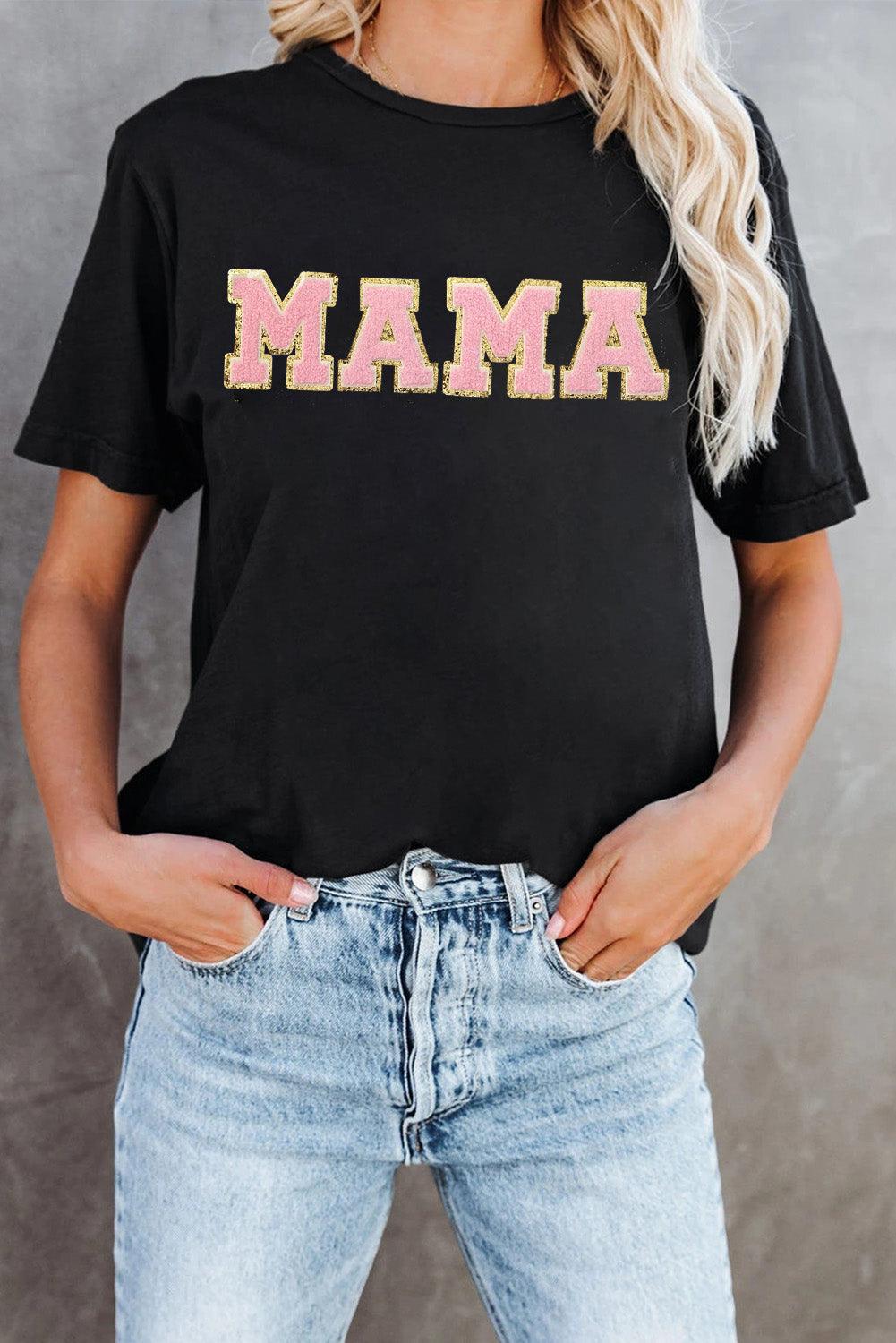  "MAMA" Chenille Black Graphic Tee