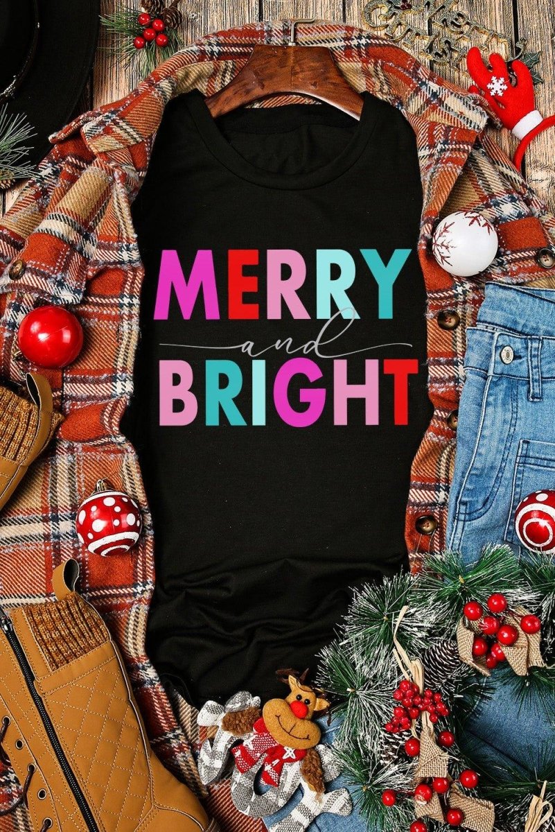 Black MERRY and BRIGHT Graphic Shirt - Klazzi Fashion Boutique