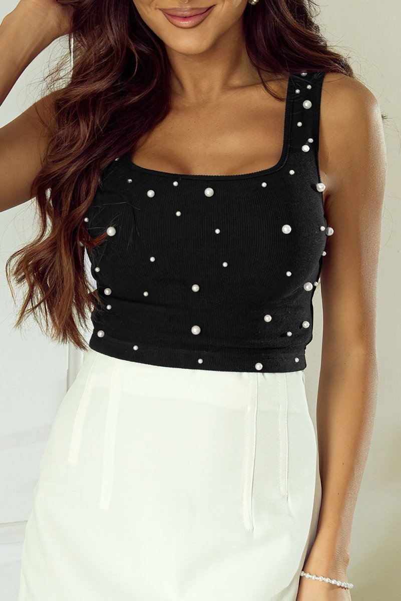 Black Pearl Sleeveless Crop Top - Klazzi Fashion Boutique