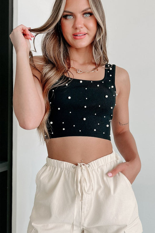 Black Pearl Sleeveless Crop Top - Klazzi Fashion Boutique