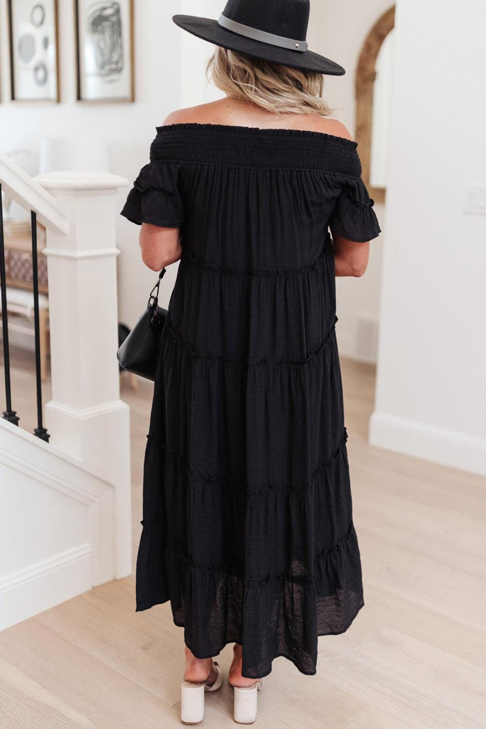 Black Plus Size Off Shoulder Tiered Maxi Dress