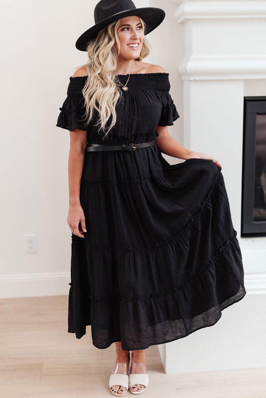 Black Plus Size Off Shoulder Tiered Maxi Dress