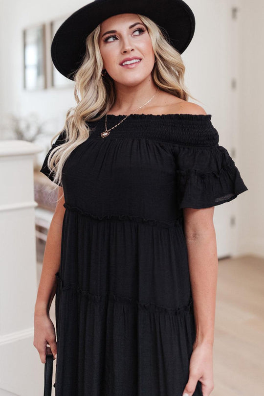 Black Plus Size Off Shoulder Tiered Maxi Dress