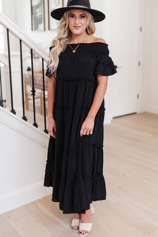 Black Plus Size Off Shoulder Tiered Maxi Dress