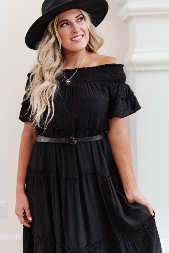 Black Plus Size Off Shoulder Tiered Maxi Dress