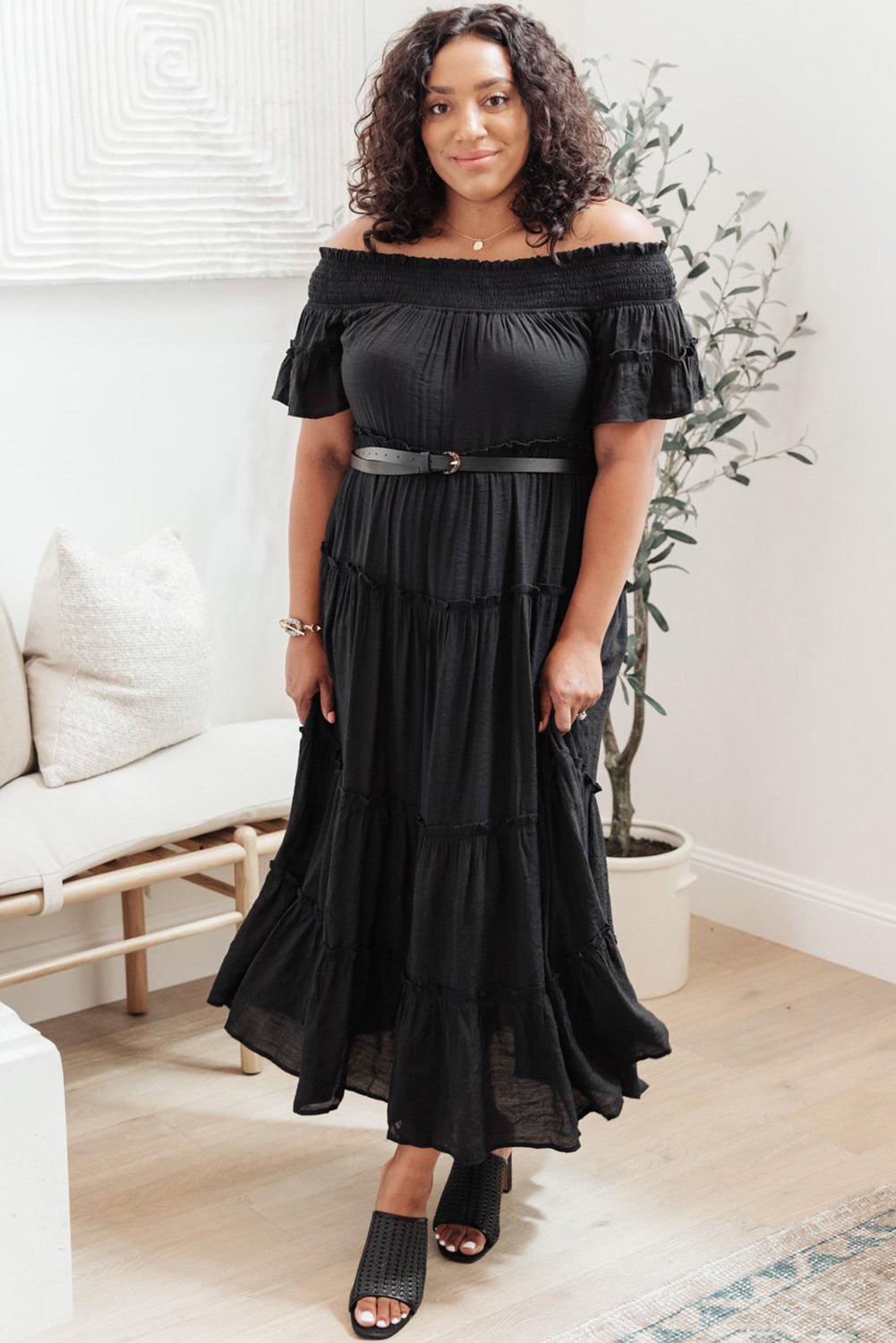 Black Plus Size Off Shoulder Tiered Maxi Dress