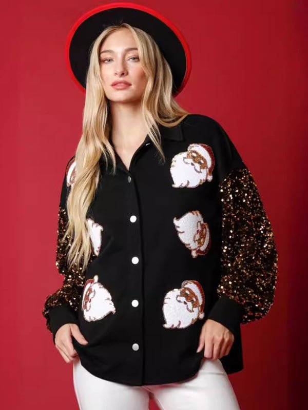 Black Santa Sequins Shacket - Klazzi Fashion Boutique