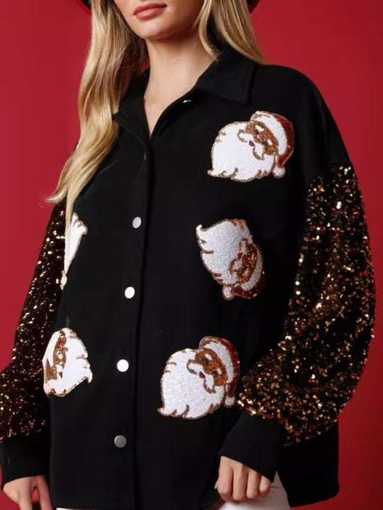 Black Santa Sequins Shacket - Klazzi Fashion Boutique