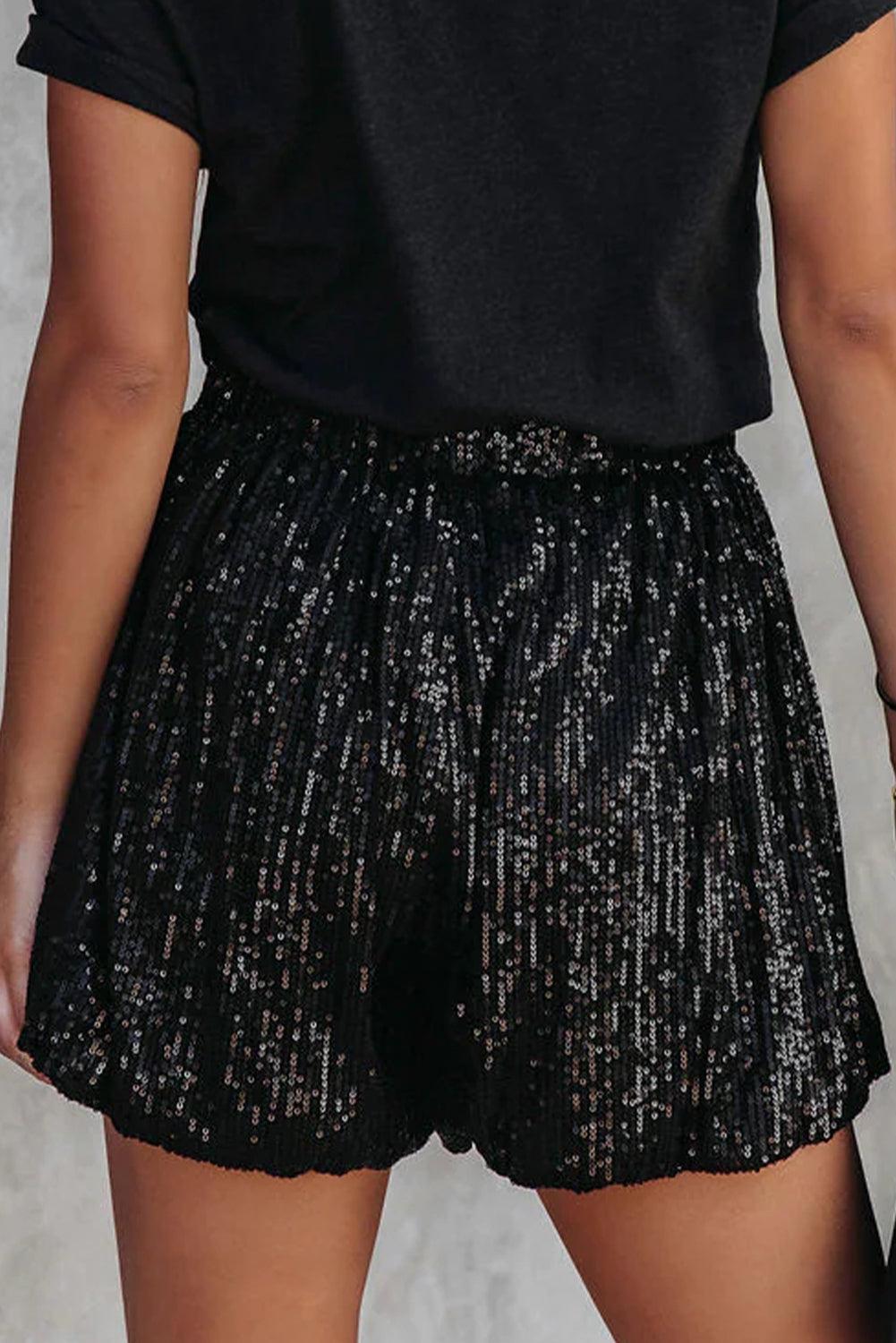 Black Sassy Sequin Casual Shorts