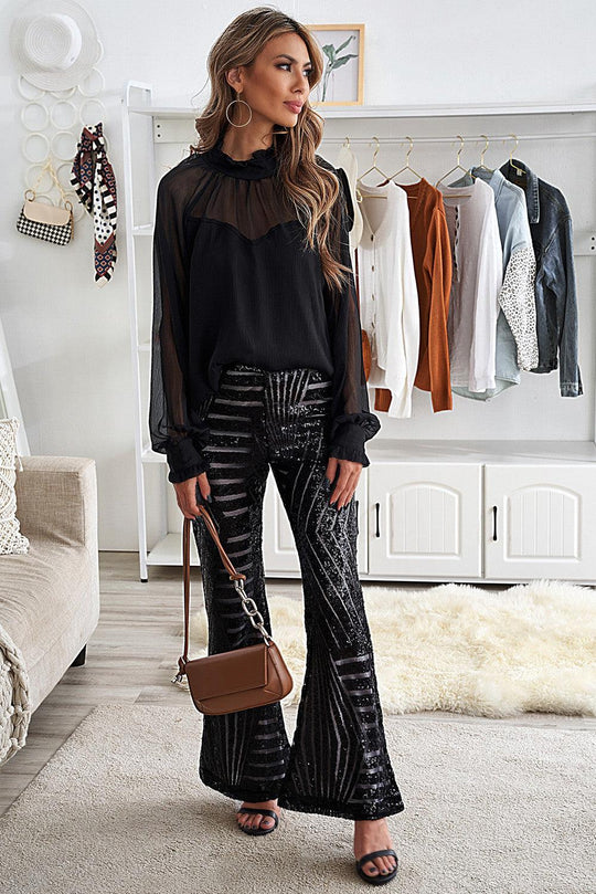 Sparkly Black Sequin Wide Leg Pants