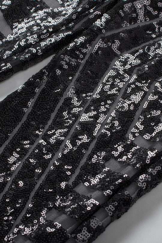 Sparkly Black Sequin Wide Leg Pants