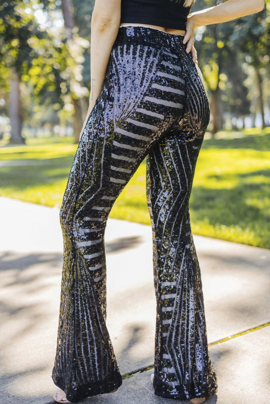 Sparkly Black Sequin Wide Leg Pants