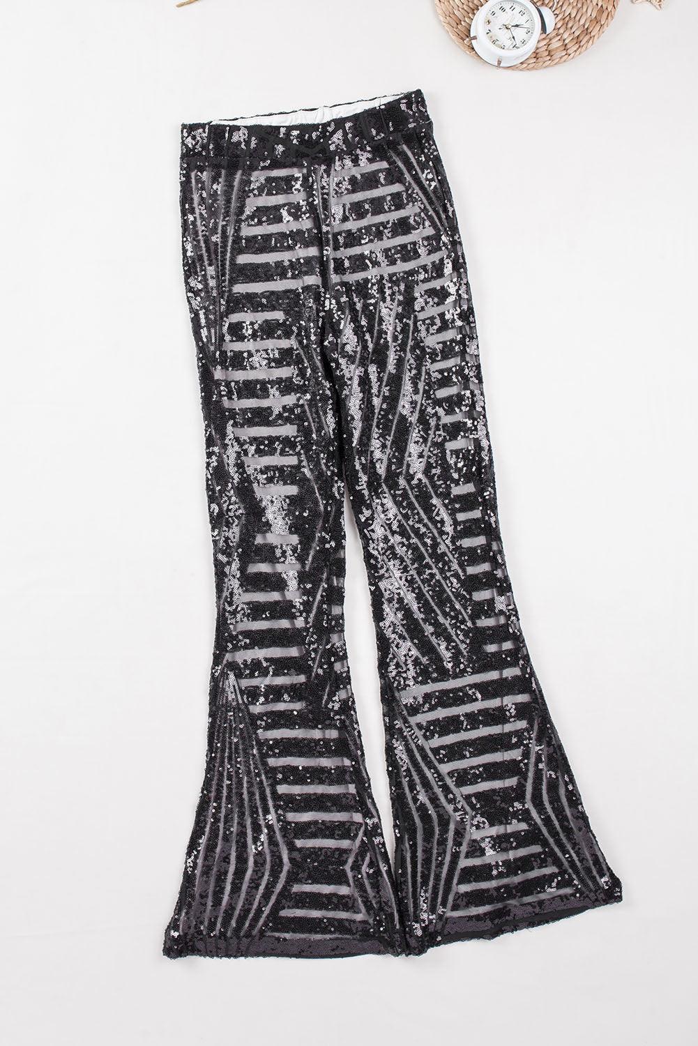 Black Sequin Wide Leg Pants - Klazzi Fashion Boutique