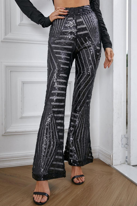 Sparkly Black Sequin Wide Leg Pants